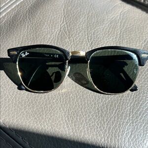 Ray-Ban Black and Gold Clubmaster Sunglasses with Dark Green Lenses